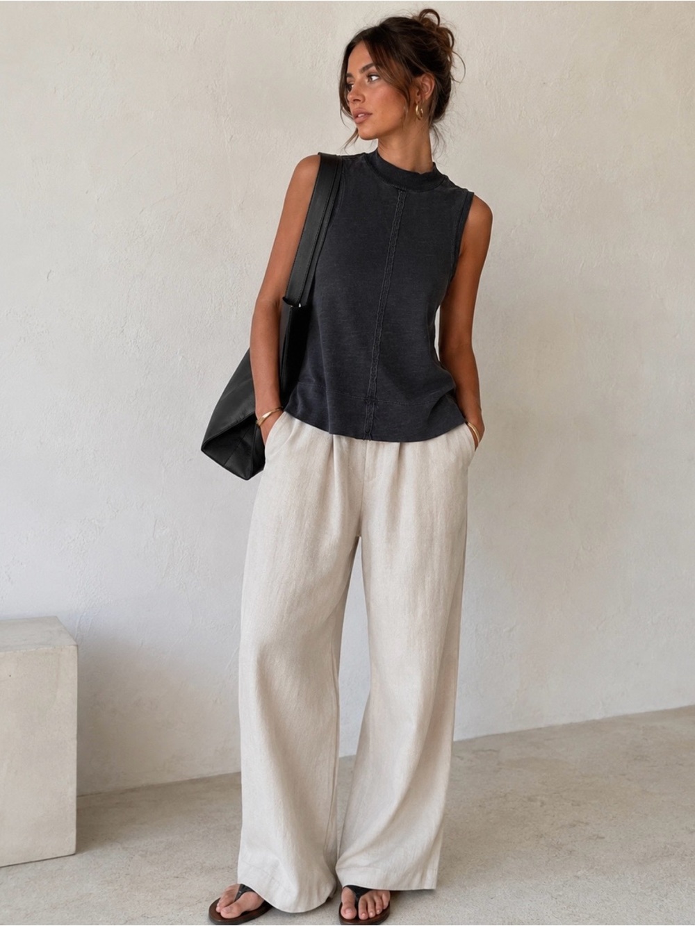 Anthropologie Women’s Charcoal Gray Seamed Mock Neck Tank Top Sleeveless SZ XS